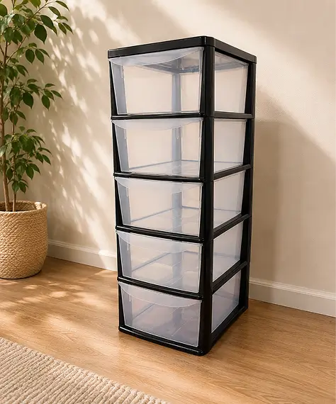 Black Tall 5 Drawer Storage Tower Unit – Large Organiser for Home, Office & Schools