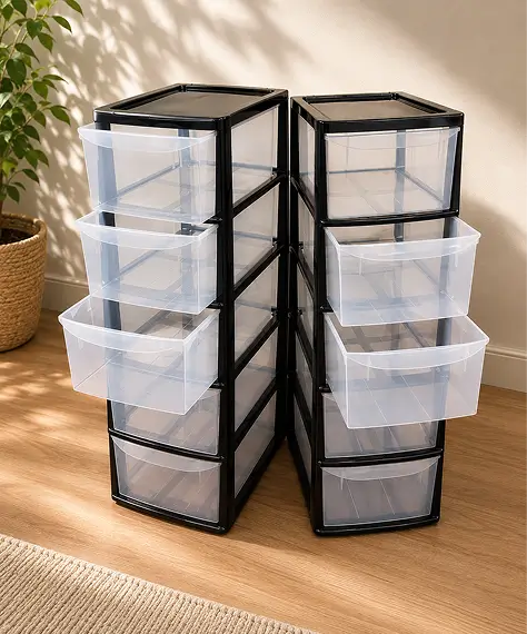 Black Tall 5 Drawer Storage Tower Unit – Large Organiser for Home, Office & Schools