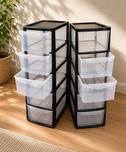 Black Tall 5 Drawer Storage Tower Unit – Large Organiser for Home, Office & Schools