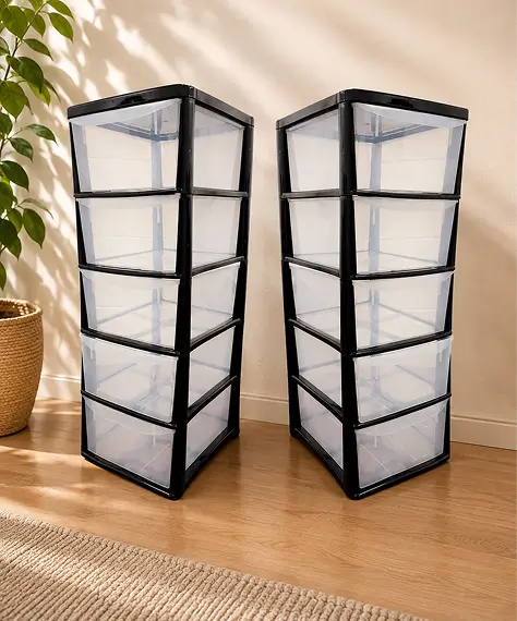 Black Tall 5 Drawer Storage Tower Unit – Large Organiser for Home, Office & Schools