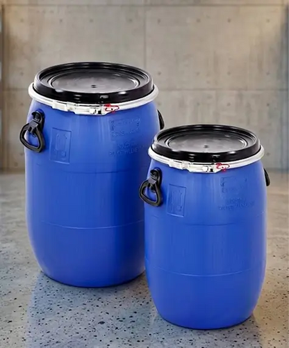 Large Blue Food Grade Plastic Storage Drums – Open Top Keg Barrels with Ring Latch & Secure Lid