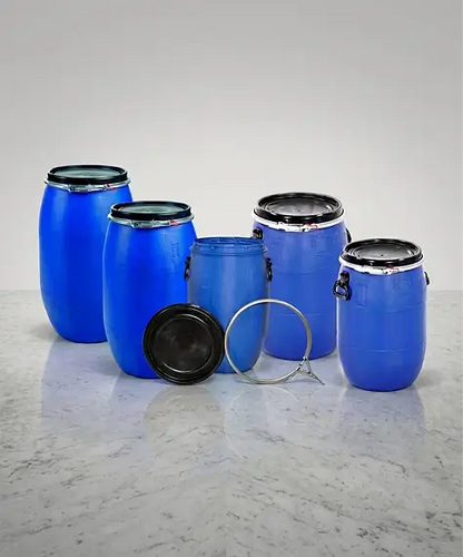 Large Blue Food Grade Plastic Storage Drums – Open Top Keg Barrels with Ring Latch & Secure Lid