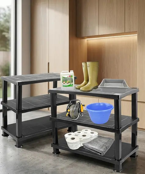 Selection of Strong Compact Storage Shelving Units – 4 Tier & 5 Tier Plastic and Metal Racking