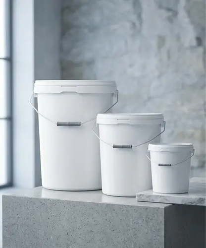 Black & White Heavy-Duty Plastic Buckets – 5L, 10L & 25L with Tamper-Evident Lids & Strong Handles