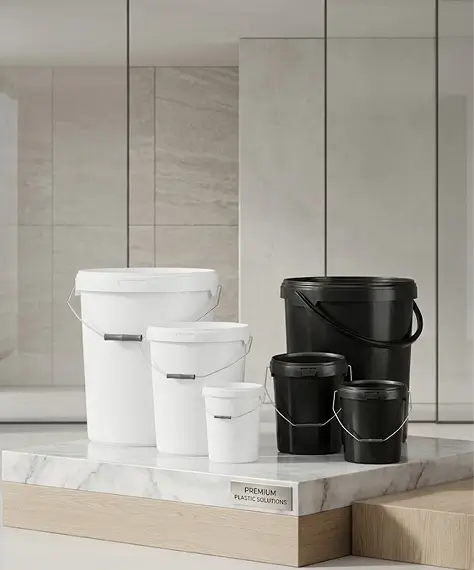 Black & White Heavy-Duty Plastic Buckets – 5L, 10L & 25L with Tamper-Evident Lids & Strong Handles
