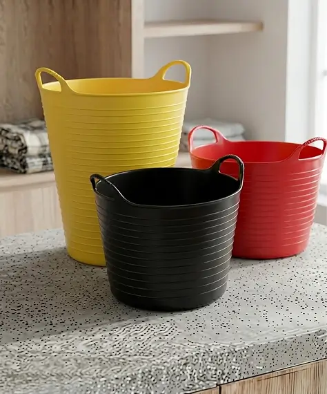 Set of 3 or 6 Mixed 40L Heavy-Duty Flexi Tubs – Multipurpose Garden Storage Buckets in Assorted Colours