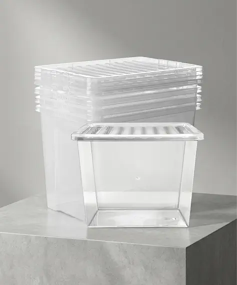 Set of 5 Clear Plastic 80L Extra Large Stackable Storage Boxes with Secure Lids