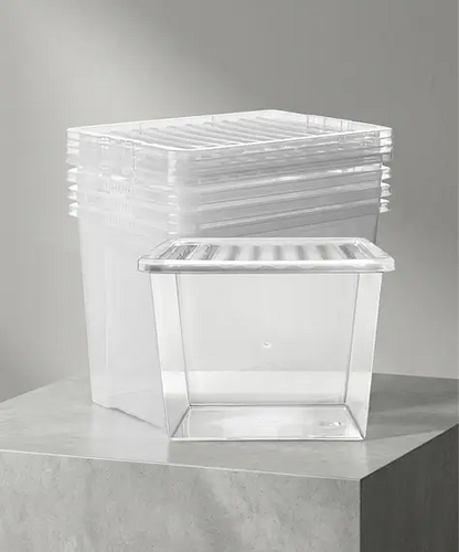 Set of 5 Clear Plastic 80L Extra Large Stackable Storage Boxes with Secure Lids
