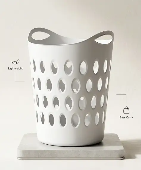 Tall Flexi Laundry Basket – Lightweight Grey & White Clothes Storage