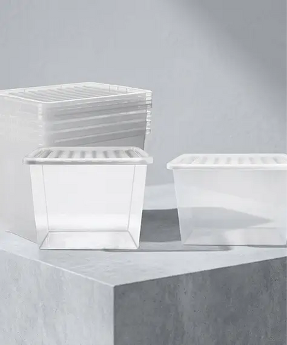 Set of 5 Clear Plastic 80L Extra Large Stackable Storage Boxes with Secure Lids