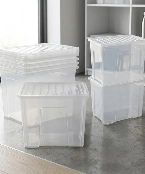 Set of 5 Clear Plastic 80L Extra Large Stackable Storage Boxes with Secure Lids