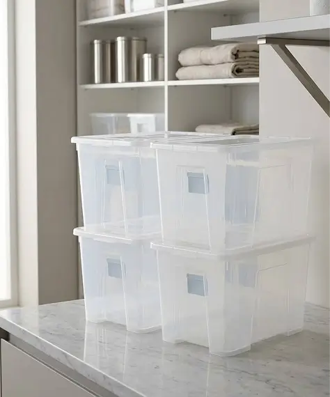 Set of 5 Clear Plastic 80L Extra Large Stackable Storage Boxes with Secure Lids