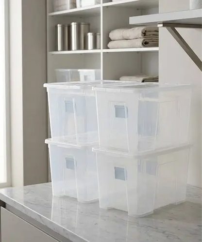 Set of 5 Clear Plastic 80L Extra Large Stackable Storage Boxes with Secure Lids