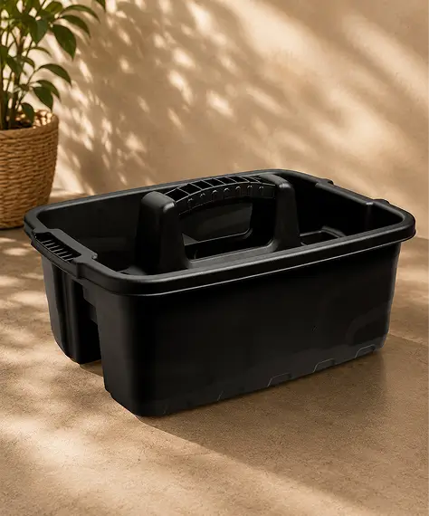 Black Plastic Kitchen Caddy Organiser – Multi-Purpose Storage for Utensils, Sponges, Cloths & Sprays