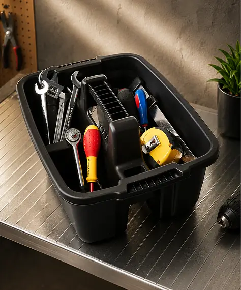 Black Plastic Kitchen Caddy Organiser – Multi-Purpose Storage for Utensils, Sponges, Cloths & Sprays