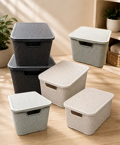 Rattan Effect Storage Baskets in Cream, Grey & Light Grey – Stylish Home, Office & Laundry Organisers