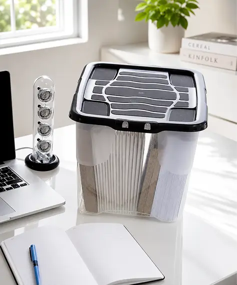 Set of 5 Large 24L Clear Storage Boxes – Lightweight Home & Office Containers with Strong Black Lids