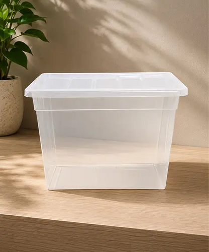 Selection of Clear Stackable Plastic Storage Boxes – 22L, 64L & 96L Transparent Containers with Lids