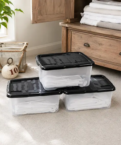 Pack of 2 Underbed Clear Plastic Storage Boxes – Stackable Containers with Black Lids