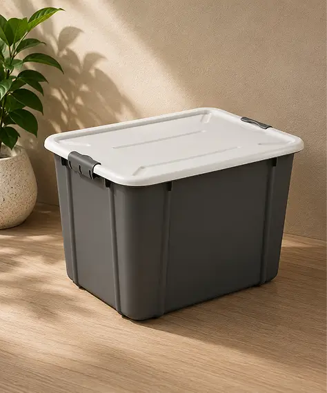 Grey Organic Design Stackable Storage Containers – Strong Spacious Boxes with Clip Lock Lids