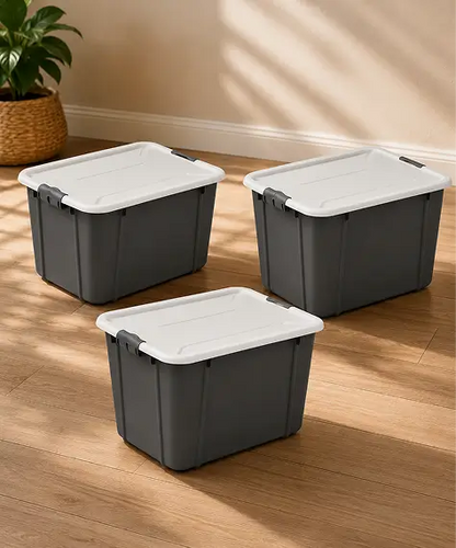 Grey Organic Design Stackable Storage Containers – Strong Spacious Boxes with Clip Lock Lids