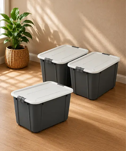 Grey Organic Design Stackable Storage Containers – Strong Spacious Boxes with Clip Lock Lids