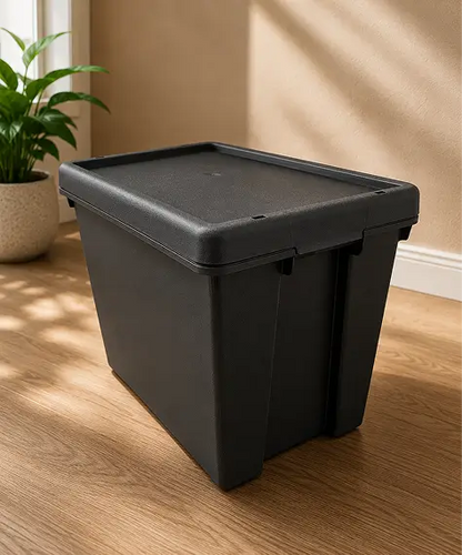 Extra Large Heavy-Duty Black Storage Containers – Stackable & Nestable Impact-Resistant Boxes with Lids