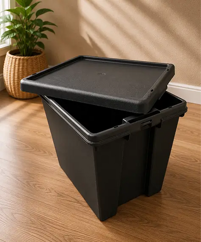 Extra Large Heavy-Duty Black Storage Containers – Stackable & Nestable Impact-Resistant Boxes with Lids