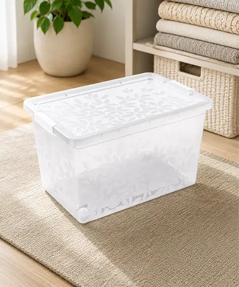 Elegant Jasmine Leaf Design Stackable Plastic Storage Boxes – Strong Containers with Clip-Lock Lids