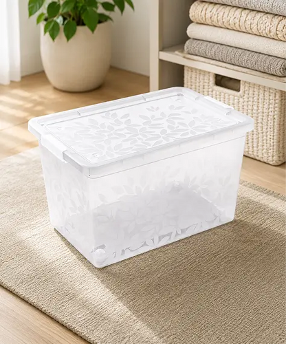 Elegant Jasmine Leaf Design Stackable Plastic Storage Boxes – Strong Containers with Clip-Lock Lids