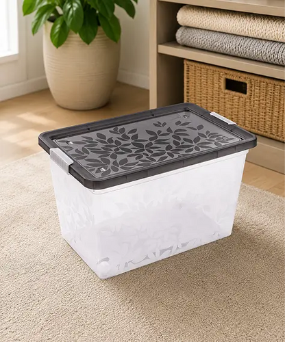 Elegant Jasmine Leaf Design Stackable Plastic Storage Boxes – Strong Containers with Clip-Lock Lids