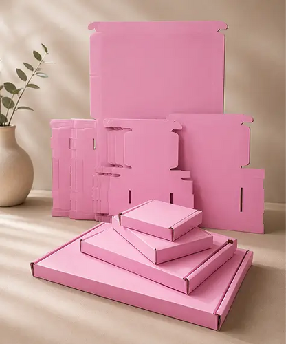 Bright Pink Die-Cut Postal Boxes – C4, C5, C6 & Mini Packing Boxes for Shipping
