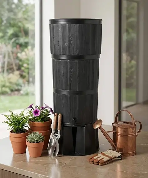 150L Large Oak Wood-Effect Premium Water Butt – Complete Rainwater Collector with Stand, Tap, Diverter & Lid