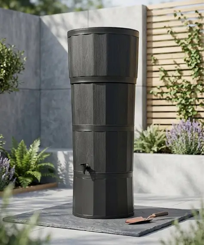 150L Large Oak Wood-Effect Premium Water Butt – Complete Rainwater Collector with Stand, Tap, Diverter & Lid