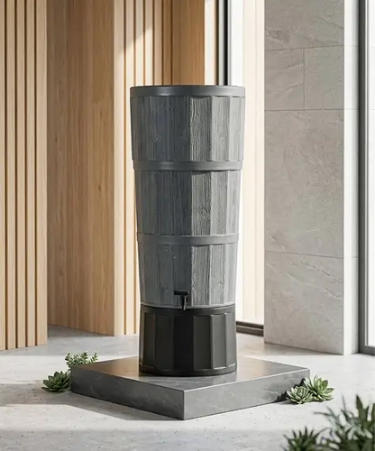 150L Large Oak Wood-Effect Premium Water Butt – Complete Rainwater Collector with Stand, Tap, Diverter & Lid