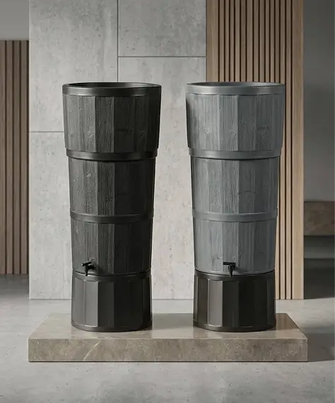 150L Large Oak Wood-Effect Premium Water Butt – Complete Rainwater Collector with Stand, Tap, Diverter & Lid