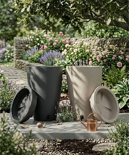 120L Amesbury Stone-Effect Water Butt – Rainwater Collector with Tap & Lid