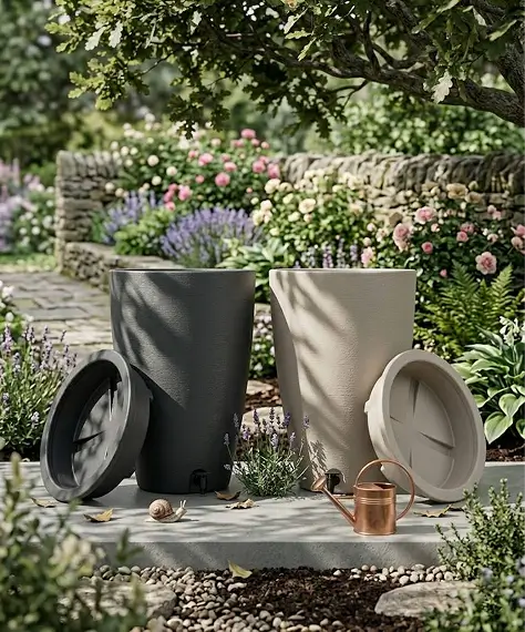 120L Amesbury Stone-Effect Water Butt – Rainwater Collector with Tap & Lid