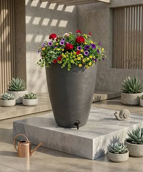 120L Amesbury Stone-Effect Water Butt – Rainwater Collector with Tap & Lid