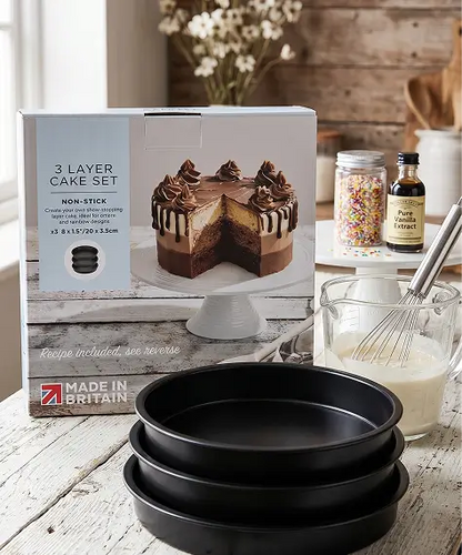3 Layer Non-Stick Cake Tin Set – Perfect for Ombre & Rainbow Cake Designs