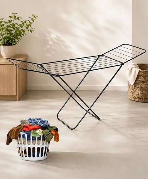 Foldable Black Winged Clothes Drying Rack – Metal Airer for Indoor & Outdoor Use