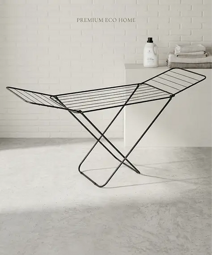Foldable Black Winged Clothes Drying Rack – Metal Airer for Indoor & Outdoor Use