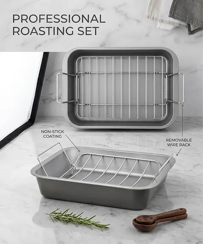 36cm Stainless Steel Deep Roasting Tin with Rack – Non-Stick Oven Tray