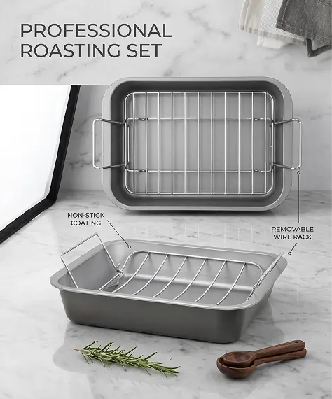 36cm Stainless Steel Deep Roasting Tin with Rack – Non-Stick Oven Tray