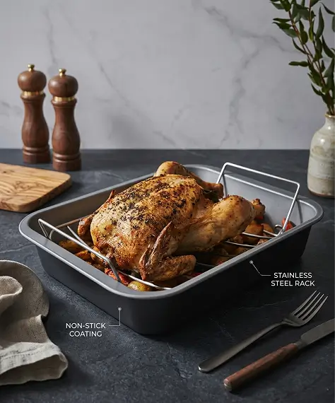 36cm Stainless Steel Deep Roasting Tin with Rack – Non-Stick Oven Tray