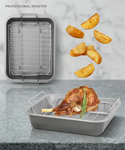 36cm Stainless Steel Deep Roasting Tin with Rack – Non-Stick Oven Tray