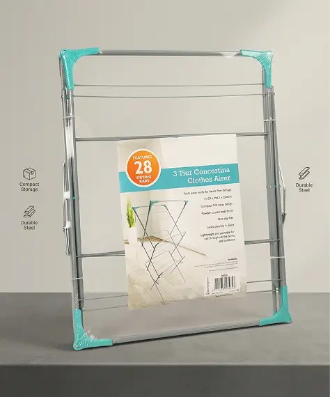 Non-Slip Foldable 3 Tier Clothes Drying Rack – Lightweight Indoor & Outdoor Airer
