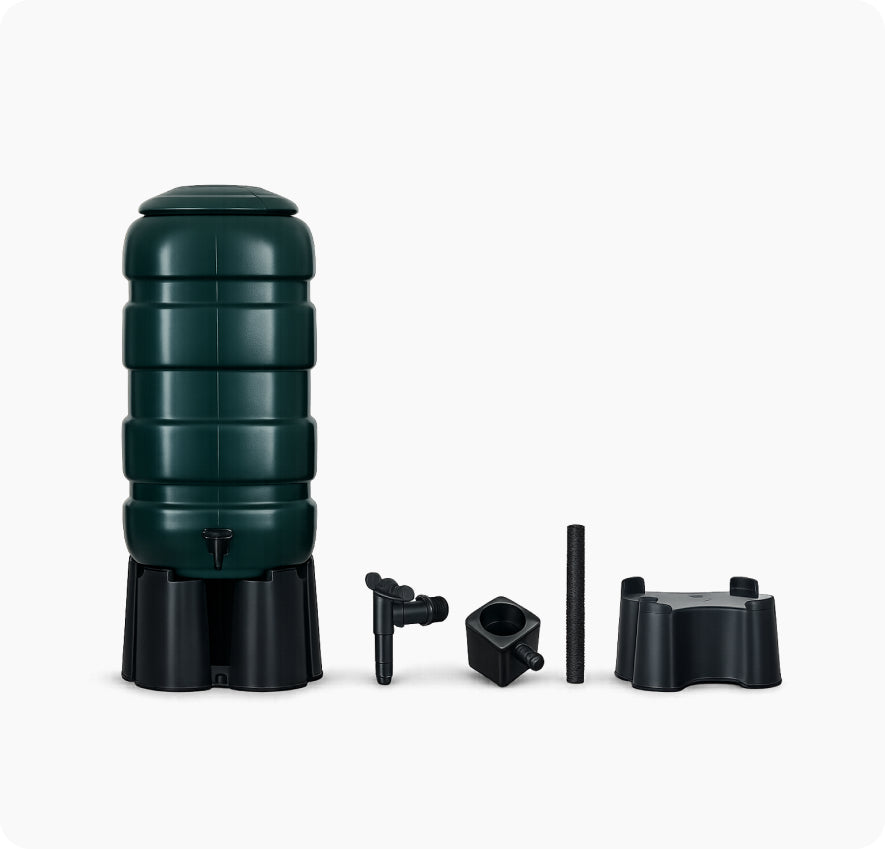Outdoor Green Water Storage Butts with Stand and Fitting Kit Included