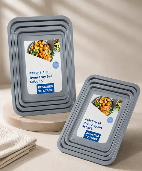 Pack of 3 Non-Stick Oven Tray Set – 35cm, 31cm & 28cm Easy Clean Baking Trays