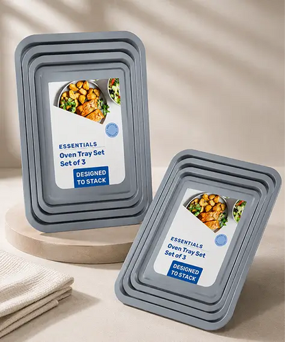 Pack of 3 Non-Stick Oven Tray Set – 35cm, 31cm & 28cm Easy Clean Baking Trays